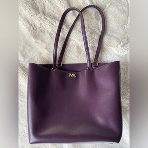 Michael Kors Deep Plum Leather Tote with Gold Hardware